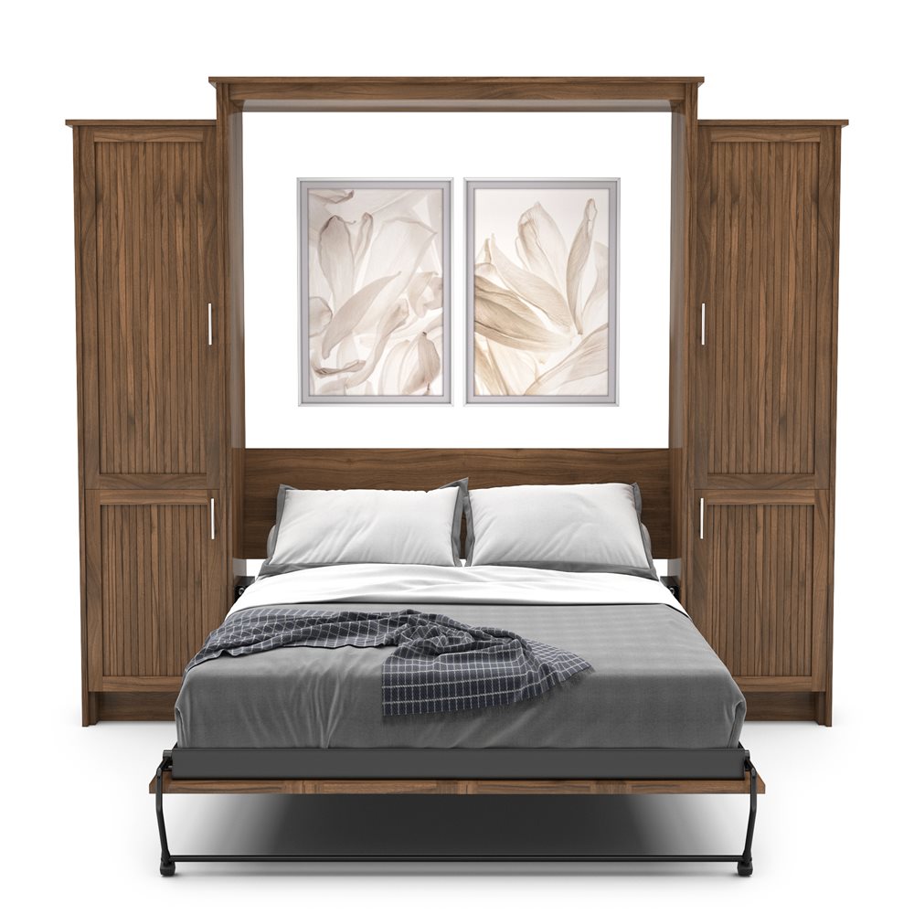Twin Size Murphy Bed - Left & Right Cabinet, Beadboard Style, Brushed Nickel Pulls - Murphy Door