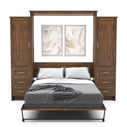 King Size Murphy Bed - Left & Right Cabinet, Beadboard Style, Brushed Nickel Pulls - Murphy Door