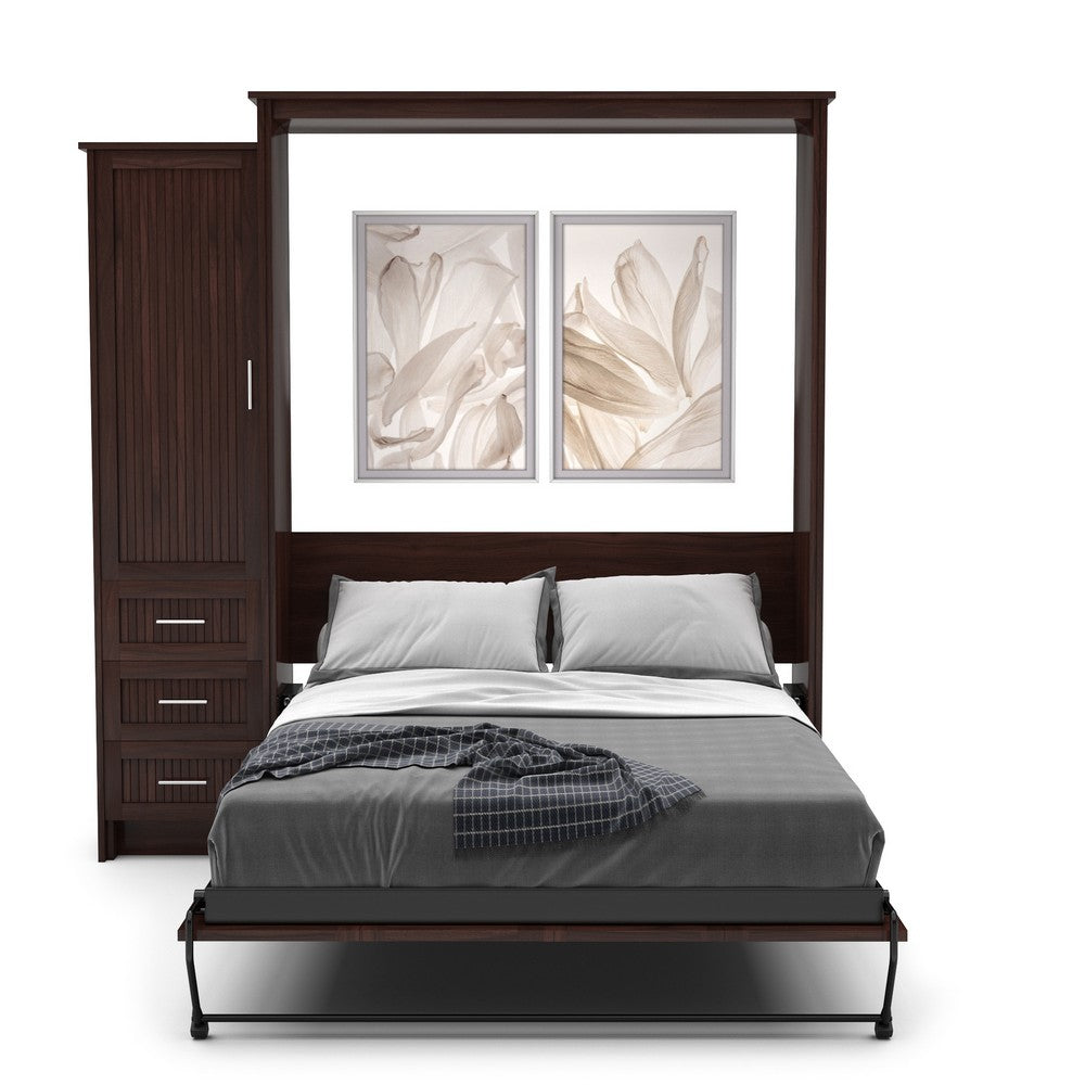 King Size Murphy Bed - Left Cabinet, Beadboard Style, Brushed Nickel Pulls - Murphy Door, Inc.