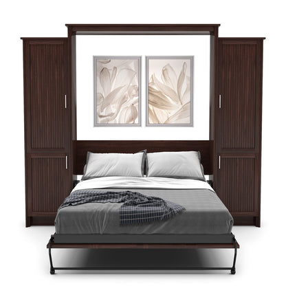 Full Size Murphy Bed - Left & Right Cabinet, Beadboard Style, Brushed Nickel Pulls - Murphy Door