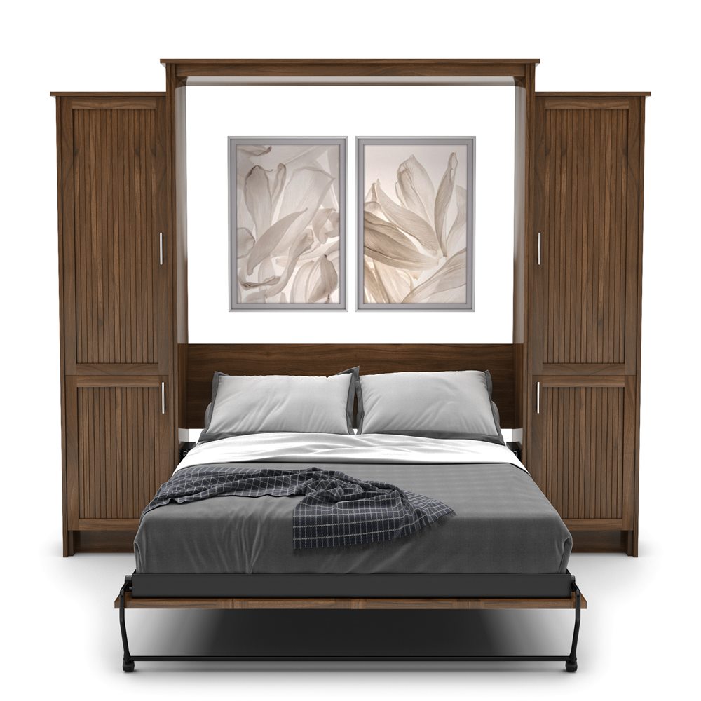 Queen Size Murphy Bed - Left & Right Cabinet, Beadboard Style, Brushed Nickel Pulls - Murphy Door