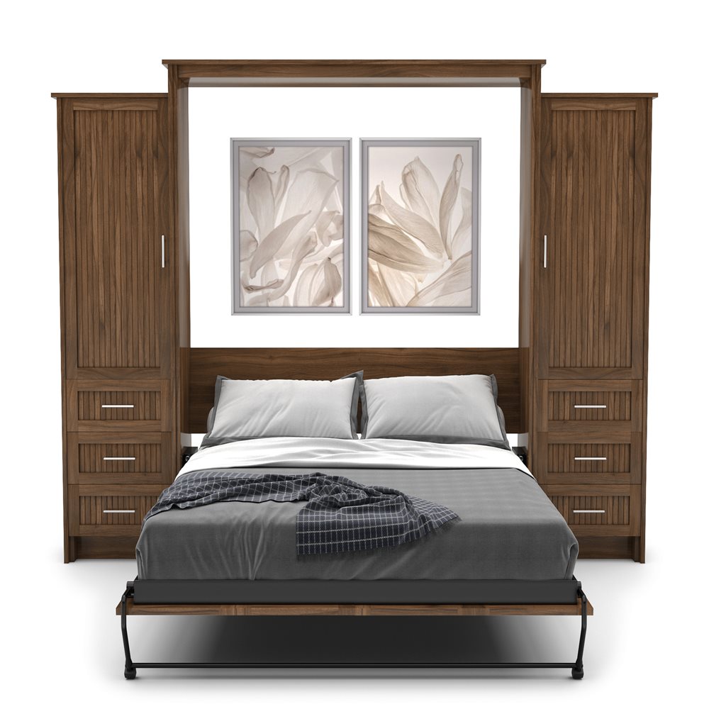 Queen Size Murphy Bed - Left & Right Cabinet, Beadboard Style, Brushed Nickel Pulls - Murphy Door