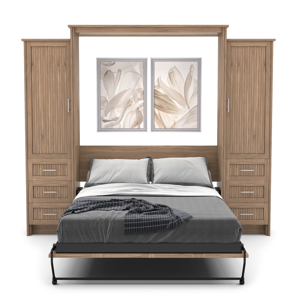 Full Size Murphy Bed - Left & Right Cabinet, Beadboard Style, Brushed Nickel Pulls - Murphy Door