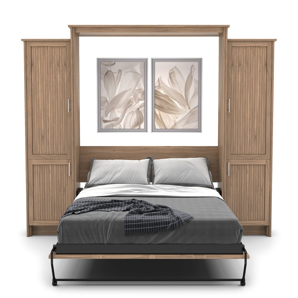 Full Size Murphy Bed - Left & Right Cabinet, Beadboard Style, Brushed Nickel Pulls - Murphy Door