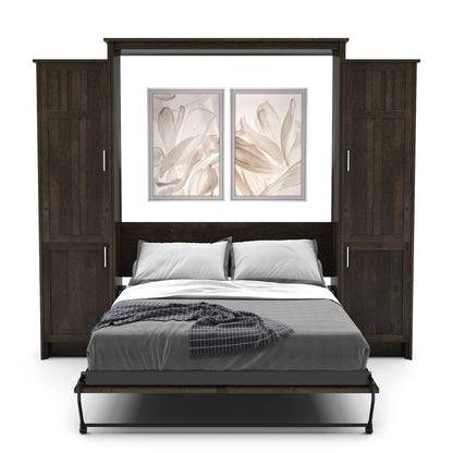Twin Size Murphy Bed - Left & Right Cabinet, Craftsman Style, Brushed Nickel Pulls - Murphy Door