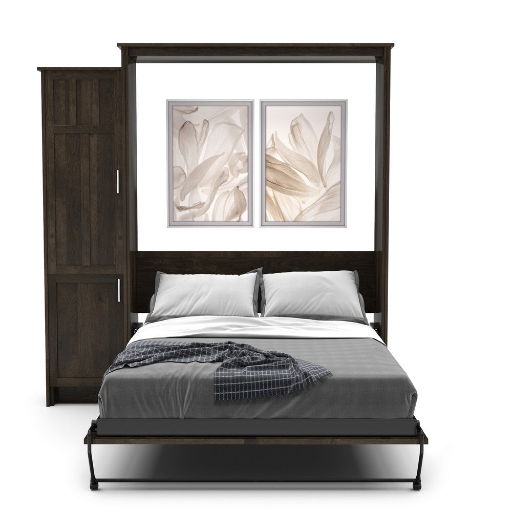 Full Size Murphy Bed - Left Cabinet, Craftsman Style, Brushed Nickel Pulls