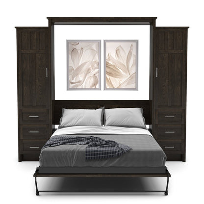 Queen Size Murphy Bed - Left & Right Cabinet, Craftsman Style, Brushed Nickel Pulls - Murphy Door