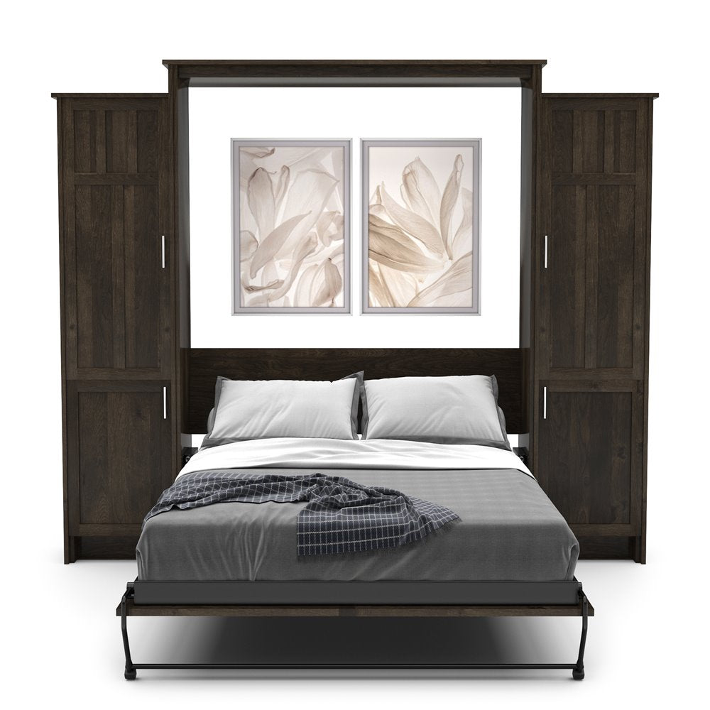 Full Size Murphy Bed - Left & Right Cabinet, Craftsman Style, Brushed Nickel Pulls - Murphy Door