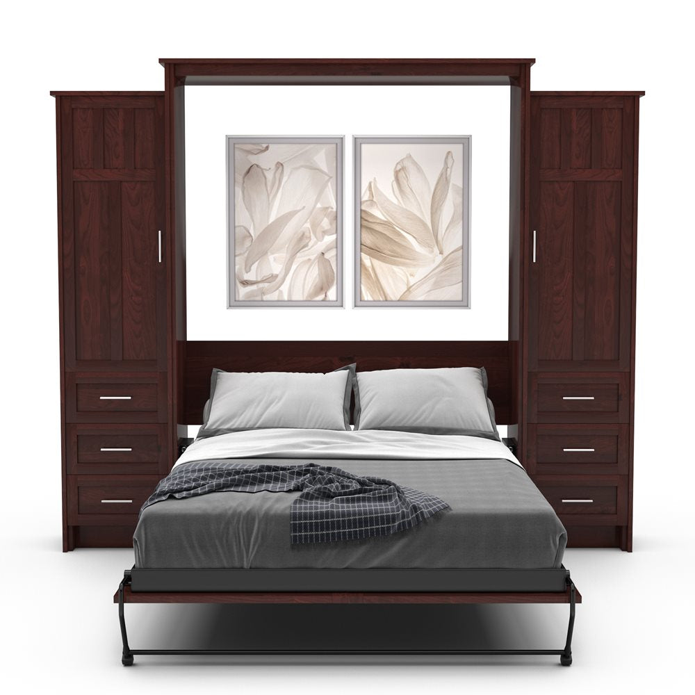 Twin Size Murphy Bed - Left & Right Cabinet, Craftsman Style, Brushed Nickel Pulls - Murphy Door