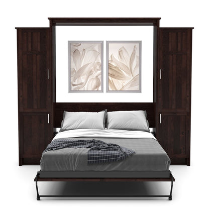 Twin Size Murphy Bed - Left & Right Cabinet, Craftsman Style, Brushed Nickel Pulls - Murphy Door