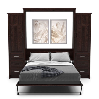 Full Size Murphy Bed - Left & Right Cabinet, Craftsman Style, Brushed Nickel Pulls - Murphy Door
