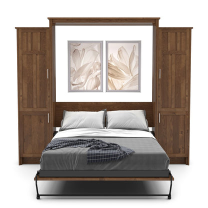 Twin Size Murphy Bed - Left & Right Cabinet, Craftsman Style, Brushed Nickel Pulls - Murphy Door