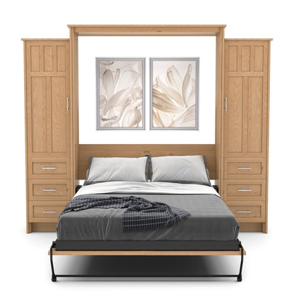 Full Size Murphy Bed - Left & Right Cabinet, Craftsman Style, Brushed Nickel Pulls - Murphy Door
