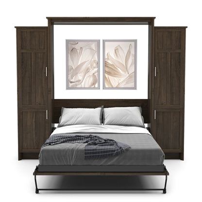 Twin Size Murphy Bed - Left & Right Cabinet, Craftsman Style, Brushed Nickel Pulls - Murphy Door