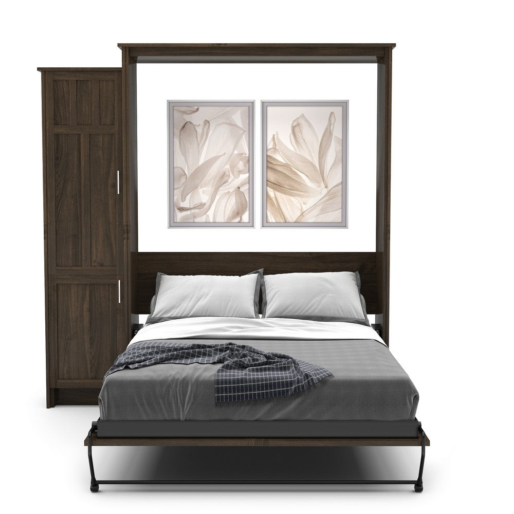 Full Size Murphy Bed - Left Cabinet, Craftsman Style, Brushed Nickel Pulls