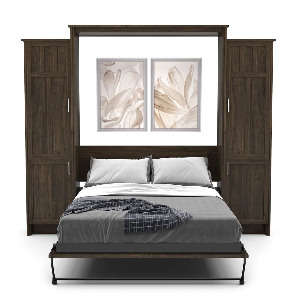 Full Size Murphy Bed - Left & Right Cabinet, Craftsman Style, Brushed Nickel Pulls - Murphy Door