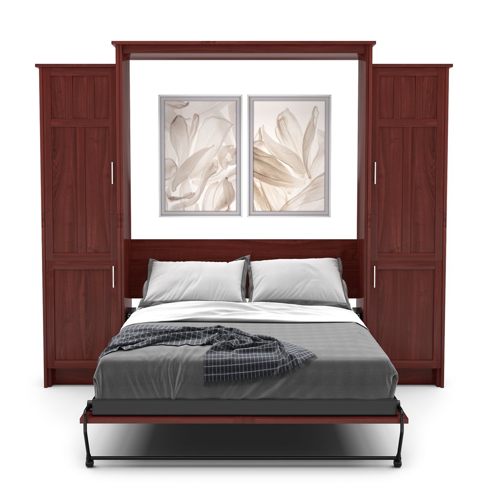 Full Size Murphy Bed - Left & Right Cabinet, Craftsman Style, Brushed Nickel Pulls - Murphy Door