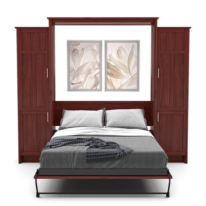 Full Size Murphy Bed - Left & Right Cabinet, Craftsman Style, Brushed Nickel Pulls - Murphy Door