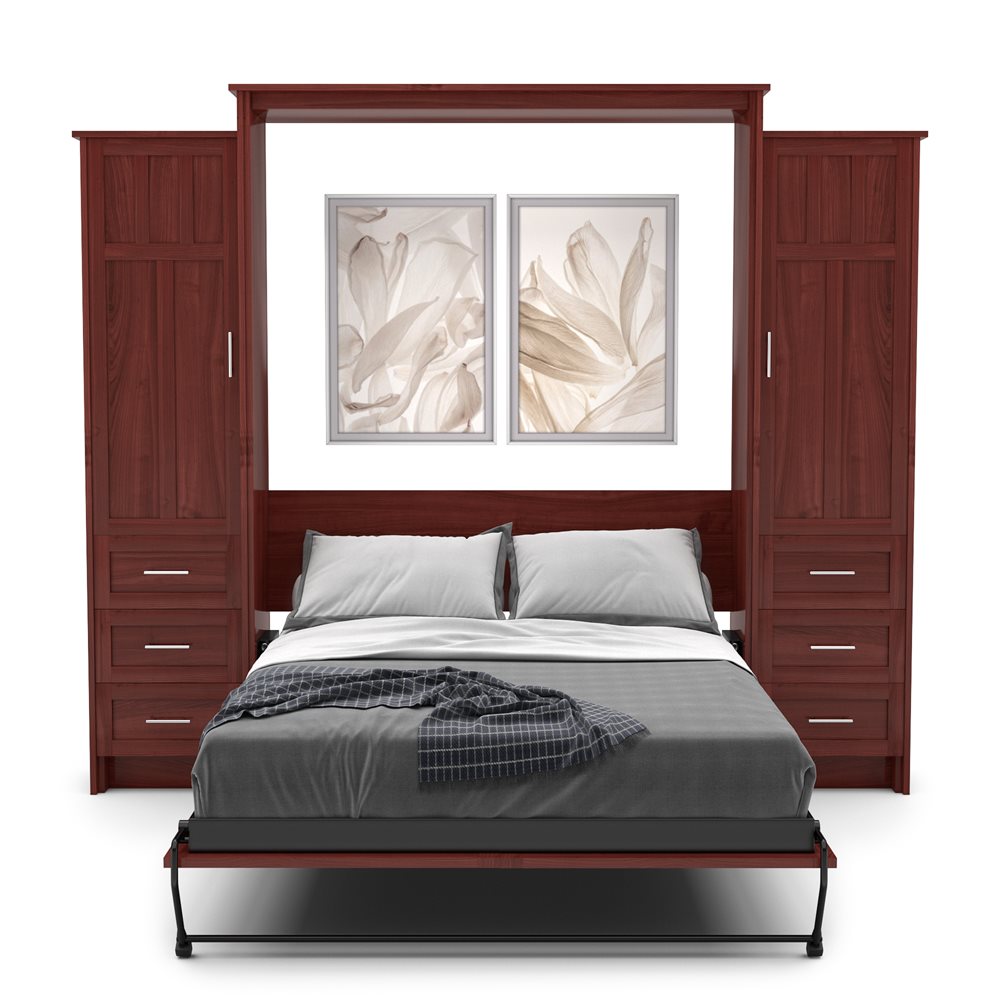 Twin Size Murphy Bed - Left & Right Cabinet, Craftsman Style, Brushed Nickel Pulls - Murphy Door