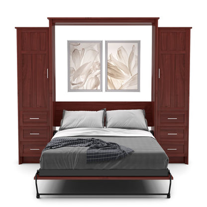 Full Size Murphy Bed - Left & Right Cabinet, Craftsman Style, Brushed Nickel Pulls - Murphy Door