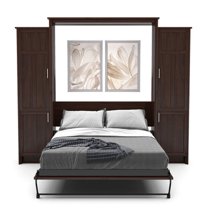 Twin Size Murphy Bed - Left & Right Cabinet, Craftsman Style, Brushed Nickel Pulls - Murphy Door
