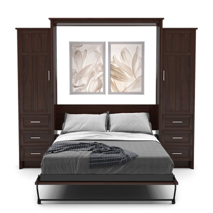 Twin Size Murphy Bed - Left & Right Cabinet, Craftsman Style, Brushed Nickel Pulls - Murphy Door