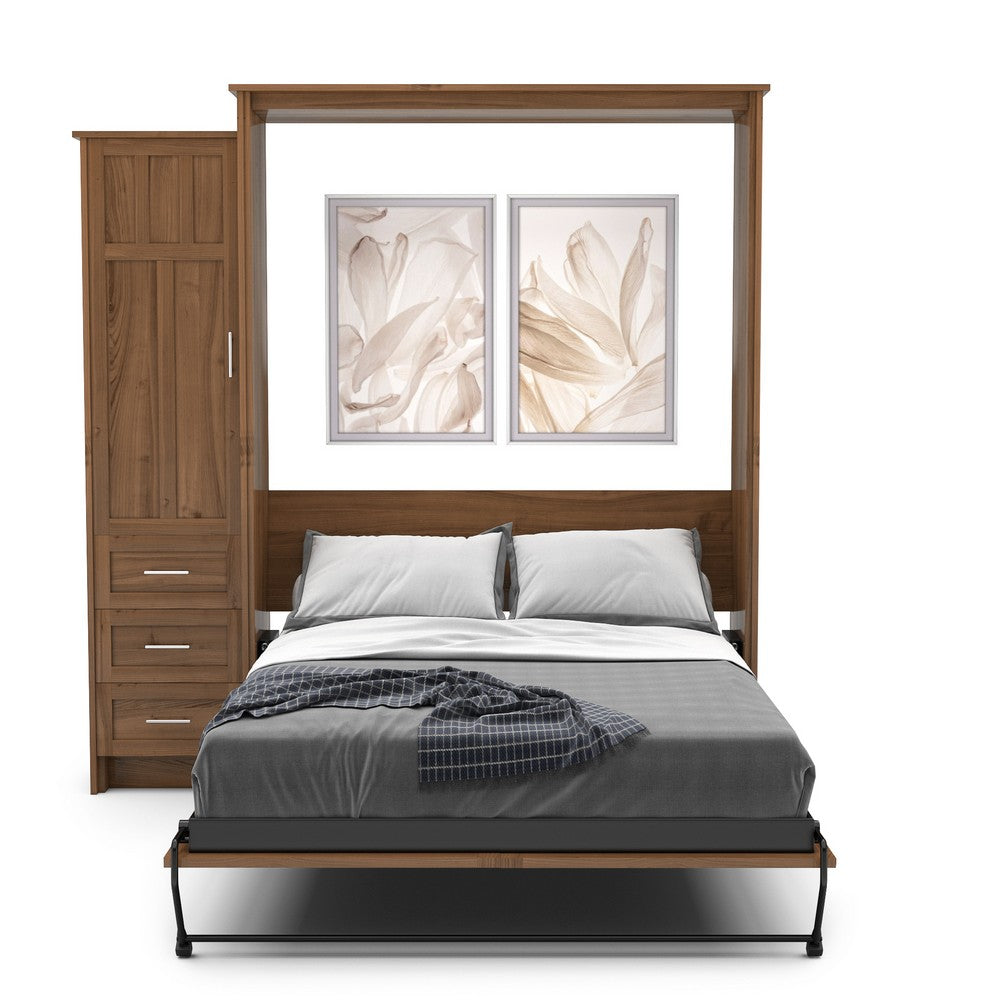 Queen Size Murphy Bed - Left Cabinet, Craftsman Style, Brushed Nickel Pulls