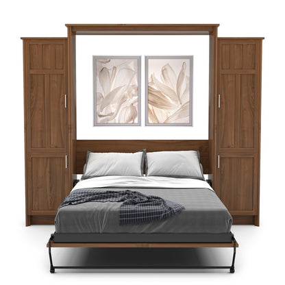 Full Size Murphy Bed - Left & Right Cabinet, Craftsman Style, Brushed Nickel Pulls - Murphy Door