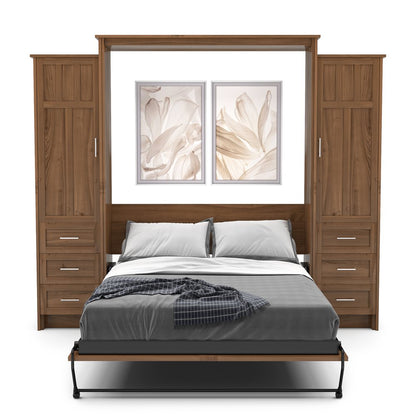 Full Size Murphy Bed - Left & Right Cabinet, Craftsman Style, Brushed Nickel Pulls - Murphy Door