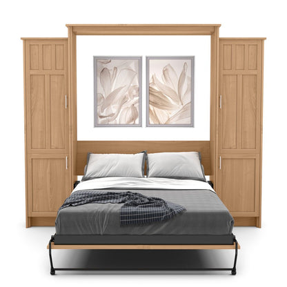 Twin Size Murphy Bed - Left & Right Cabinet, Craftsman Style, Brushed Nickel Pulls - Murphy Door