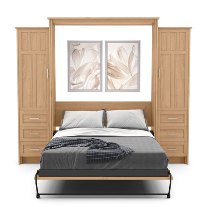 Twin Size Murphy Bed - Left & Right Cabinet, Craftsman Style, Brushed Nickel Pulls - Murphy Door