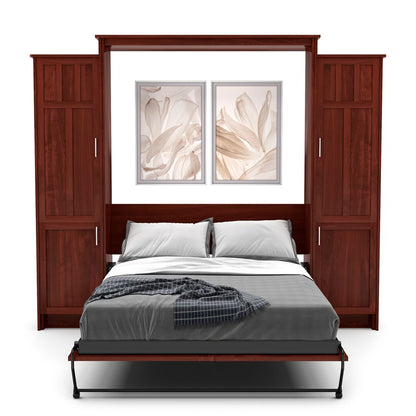 Full Size Murphy Bed - Left & Right Cabinet, Craftsman Style, Brushed Nickel Pulls - Murphy Door