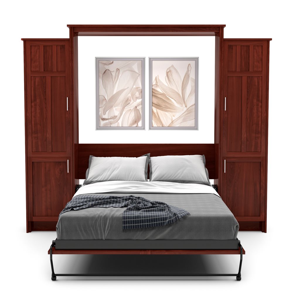 Queen Size Murphy Bed - Left & Right Cabinet, Craftsman Style, Brushed Nickel Pulls - Murphy Door