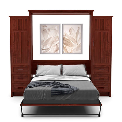 Full Size Murphy Bed - Left & Right Cabinet, Craftsman Style, Brushed Nickel Pulls - Murphy Door
