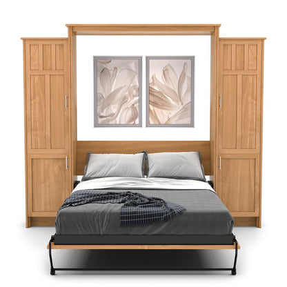 Full Size Murphy Bed - Left & Right Cabinet, Craftsman Style, Brushed Nickel Pulls - Murphy Door