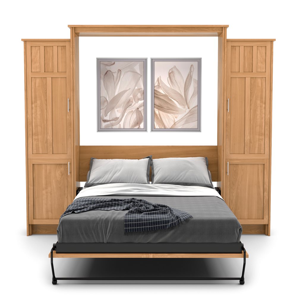 Twin Size Murphy Bed - Left & Right Cabinet, Craftsman Style, Brushed Nickel Pulls - Murphy Door