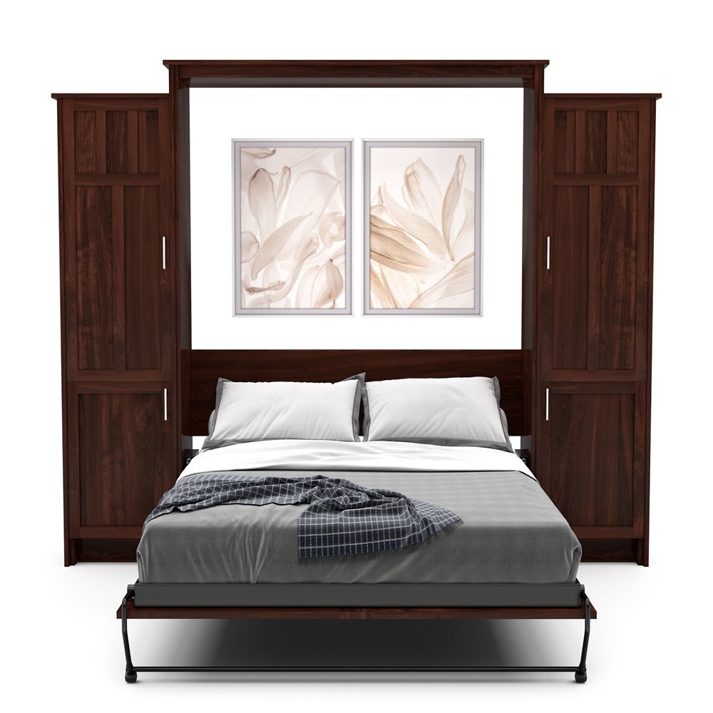 Full Size Murphy Bed - Left & Right Cabinet, Craftsman Style, Brushed Nickel Pulls - Murphy Door