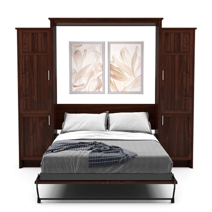 Full Size Murphy Bed - Left & Right Cabinet, Craftsman Style, Brushed Nickel Pulls - Murphy Door