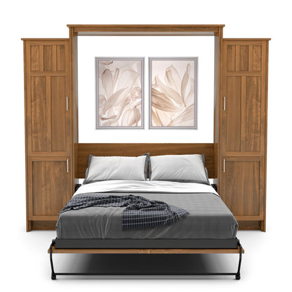 Full Size Murphy Bed - Left & Right Cabinet, Craftsman Style, Brushed Nickel Pulls - Murphy Door