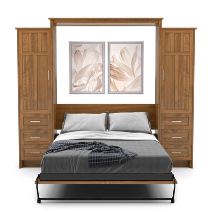 Queen Size Murphy Bed - Left & Right Cabinet, Craftsman Style, Brushed Nickel Pulls - Murphy Door