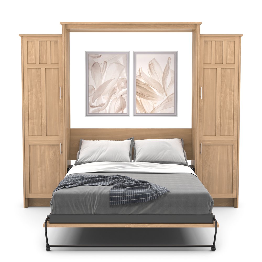 Twin Size Murphy Bed - Left & Right Cabinet, Craftsman Style, Brushed Nickel Pulls - Murphy Door
