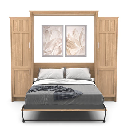 Full Size Murphy Bed - Left & Right Cabinet, Craftsman Style, Brushed Nickel Pulls - Murphy Door