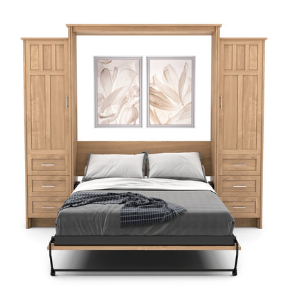Full Size Murphy Bed - Left & Right Cabinet, Craftsman Style, Brushed Nickel Pulls - Murphy Door