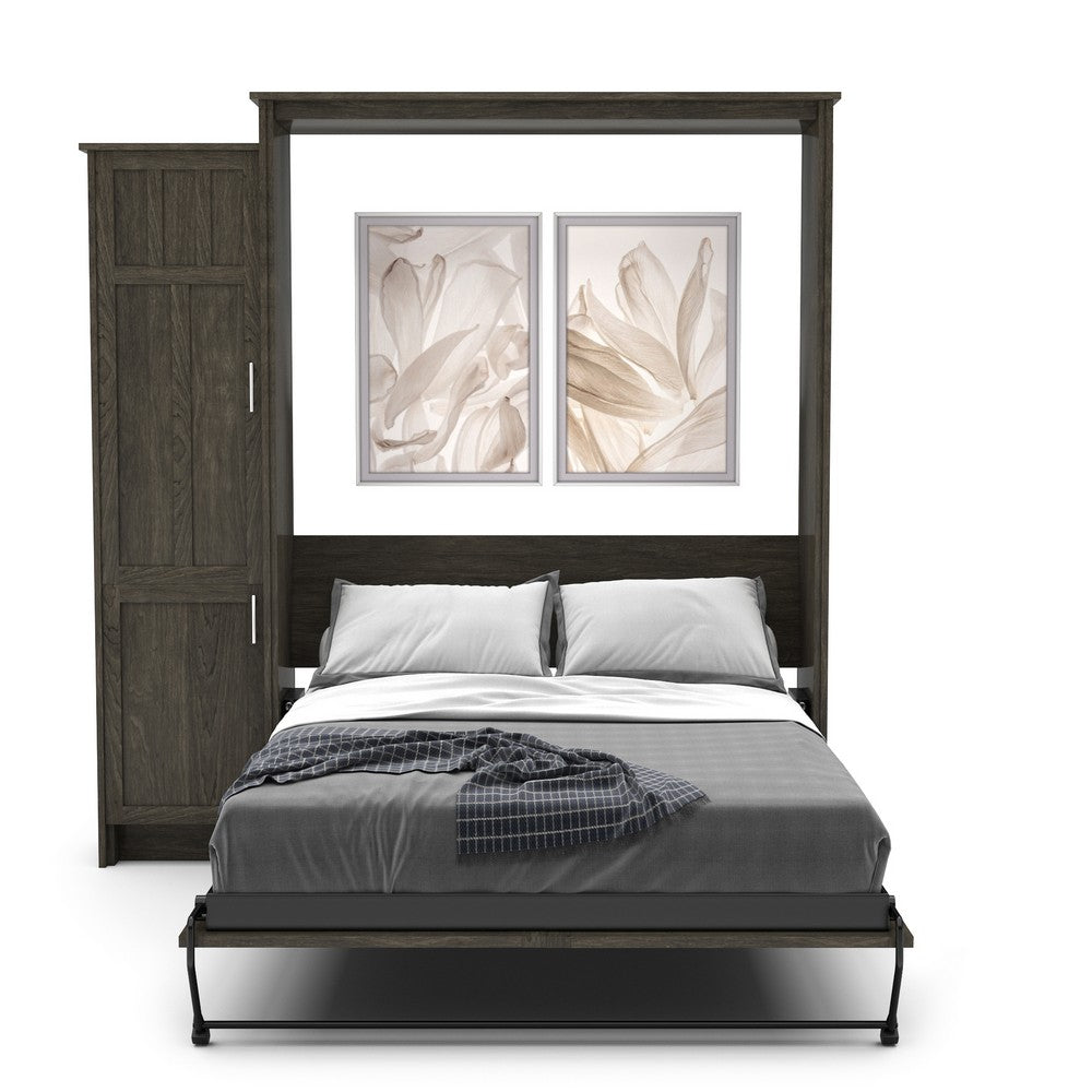 King Size Murphy Bed - Left Cabinet, Craftsman Style, Brushed Nickel Pulls