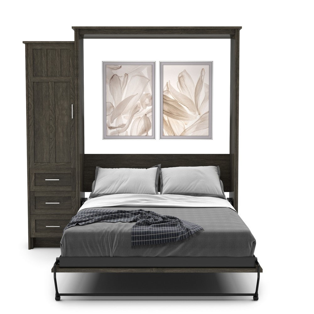 King Size Murphy Bed - Left Cabinet, Craftsman Style, Brushed Nickel Pulls