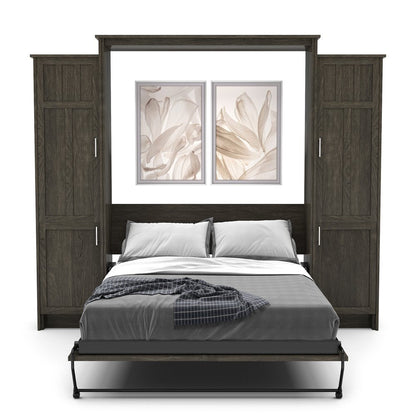 Queen Size Murphy Bed - Left & Right Cabinet, Craftsman Style, Brushed Nickel Pulls - Murphy Door