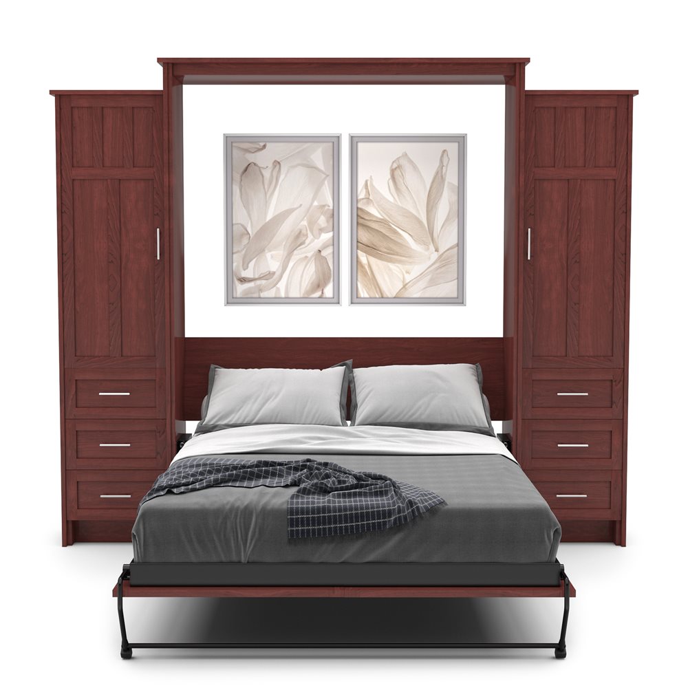 Twin Size Murphy Bed - Left & Right Cabinet, Craftsman Style, Brushed Nickel Pulls - Murphy Door