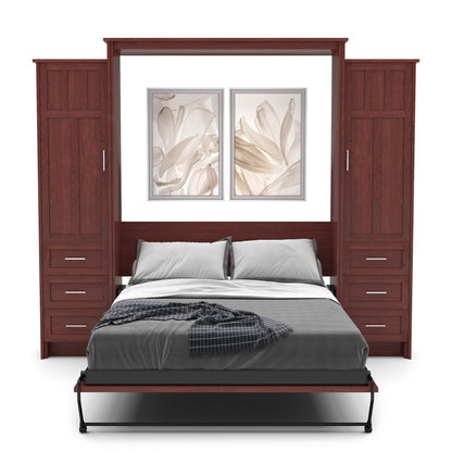 Twin Size Murphy Bed - Left & Right Cabinet, Craftsman Style, Brushed Nickel Pulls - Murphy Door