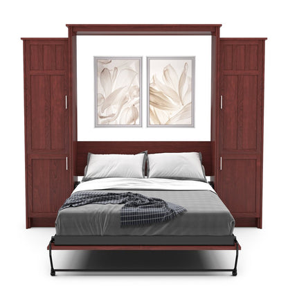 Full Size Murphy Bed - Left & Right Cabinet, Craftsman Style, Brushed Nickel Pulls - Murphy Door