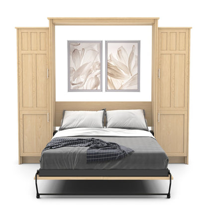 Twin Size Murphy Bed - Left & Right Cabinet, Craftsman Style, Brushed Nickel Pulls - Murphy Door